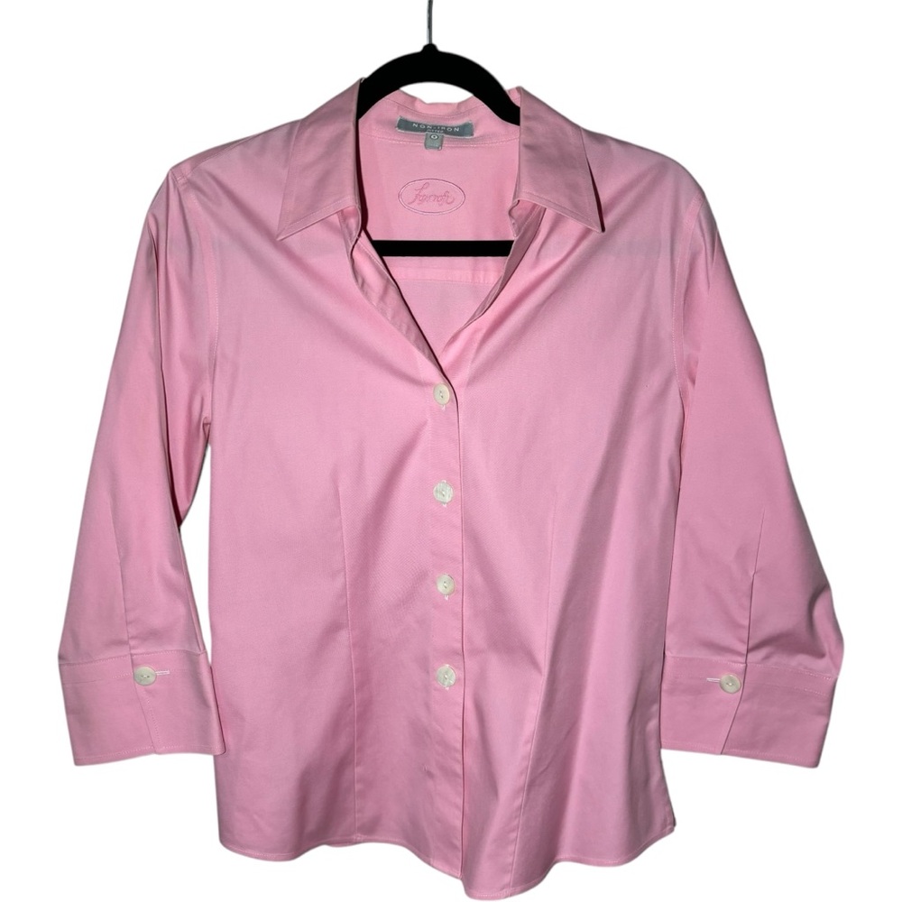 Foxcroft Women's Size‎ 8 Button Down Collared Pink 3/4 Length Sleeves Paityn